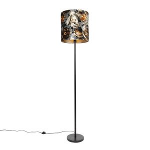 Klasická stojací lampa černé látkové stínítko květiny 40 cm - Simplo obraz