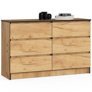 Ak furniture Komoda Kuba 120 cm 6 šuplíků dub craft zlatý obraz