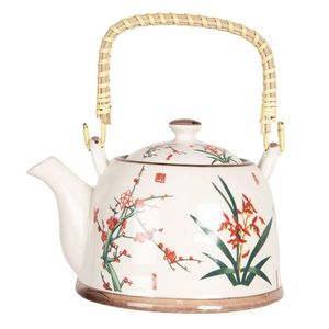 Porcelánová konvička na čaj s japonskými květy a sítkem - 18*14*12 cm / 0, 8L 6CETE0074 obraz