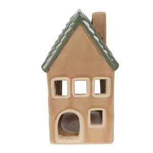 Hnědý porcelánový domek svícen na čajovou svíčku Candle House - 8*8*15 cm 6CE1600 obraz