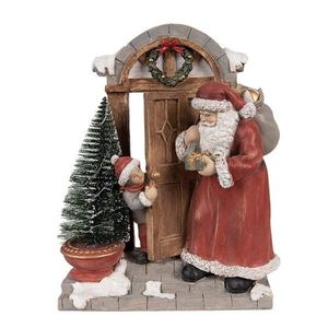 Dekorace Santa u dvěří s pytlem dárků a stromkem s Led světýlky - 18*8*22 cm 6PR4945 obraz