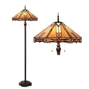 Béžovo-hnědá stojací lampa Tiffany Tippia - Ø 40x161 cm E27/max 2*60W 5LL-6324 obraz