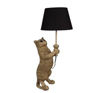 Zlatá stolní lampa Kočka s černým stínidlem - 31*24*62 cm 5LMC0037 obraz