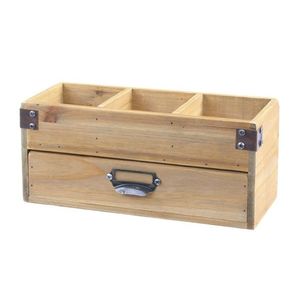 Přírodní dřevěný úložný box se 3mi přihrádkami a zásuvkou Gila - 30*13*13 cm 41051200 (41512-00) obraz