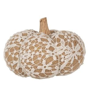 Hnědo-bílá krajková dekorace dýně Pumpkin L - Ø 15*12 cm 65404 obraz