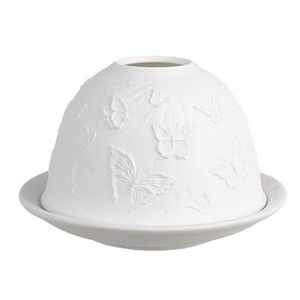 Bílý porcelánový svícen na čajovou svíčku s motýlky Paollo - Ø 12 * 8 cm 6CE1811 obraz