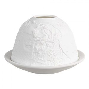 Bílý porcelánový svícen na čajovou svíčku s pejsky na louce Paollo - Ø 12 * 8 cm 6CE1810 obraz