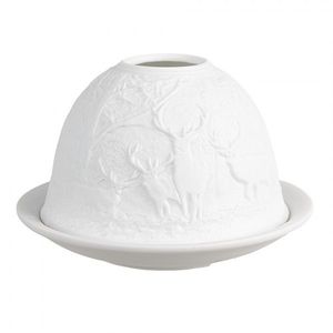 Bílý porcelánový svícen na čajovou svíčku jeleni v lese Paollo - Ø 12 * 8 cm 6CE1818 obraz