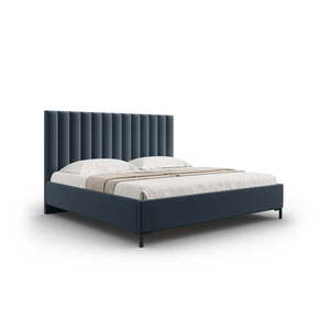 Tmavě modrá čalouněná dvoulůžková postel s úložným prostorem s roštem 140x200 cm Casey – Mazzini Beds obraz