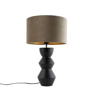 Designová stolní lampa sčerným sametovým stínítkem taupe se zlatem 35 cm - Alisia obraz