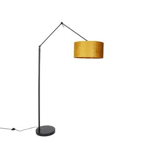 Moderní stojací lampa černé lněné stínidlo žluté 50 cm - Redaktor obraz