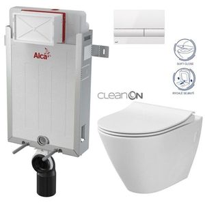 ALCADRAIN Renovmodul předstěnový instalační systém s bílým tlačítkem M1710 + WC CERSANIT CLEANON CITY AM115/1000 M1710 CI1 obraz