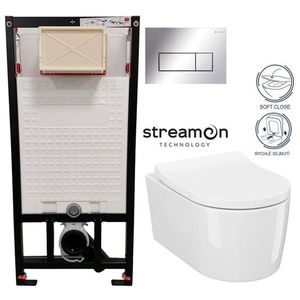 DEANTE Podomítkový rám, pro závěsné WC mísy + SLIM tlačítko chrom + WC CERSANIT INVERTO + SEDÁTKO DURAPLAST SOFT-CLOSE CST_WC01 051P IN1 obraz