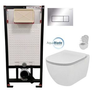 DEANTE Podomítkový rám, pro závěsné WC mísy + SLIM tlačítko chrom + WC Ideal Standard Tesi se sedátkem SoftClose, AquaBlade CST_WC01 051P TE1 obraz