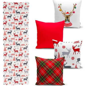 Sada 4 vánočních povlaků na polštář a běhounu na stůl Minimalist Cushion Covers Christmas Ornaments obraz