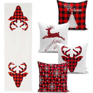 Sada 4 vánočních povlaků na polštář a běhounu na stůl Minimalist Cushion Covers Christmas Tartan obraz