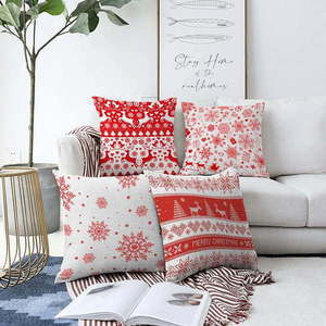 Sada 4 vánočních žinylkových povlaků na polštář Minimalist Cushion Covers Red Snowflakes, 55 x 55 cm obraz