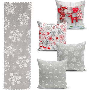 Sada 4 vánočních povlaků na polštář a běhounu na stůl Minimalist Cushion Covers Snowflakes obraz