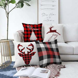 Sada 4 vánočních žinylkových povlaků na polštář Minimalist Cushion Covers Christmas Tartan, 55 x 55 cm obraz