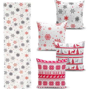 Sada 4 vánočních povlaků na polštář a běhounu na stůl Minimalist Cushion Covers Red Christmas obraz