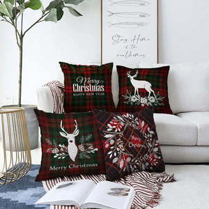 Sada 4 vánočních žinylkových povlaků na polštář Minimalist Cushion Covers Tartan Merry Christmas, 55 x 55 cm obraz