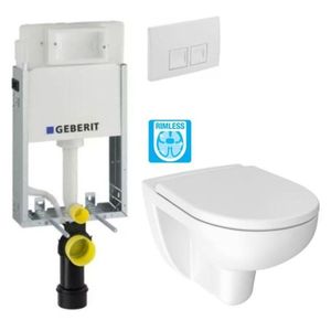 GEBERIT KOMBIFIXBasic vč. bílého tlačítka DELTA 50 + WC JIKA LYRA PLUS RIMLESS + SEDÁTKO DURAPLAST 110.100.00.1 50BI LY1 obraz