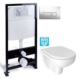 PRIM předstěnový instalační systém s chromovým tlačítkem 20/0041 + WC JIKA LYRA PLUS RIMLESS + SEDÁTKO DURAPLAST PRIM_20/0026 41 LY1 obraz