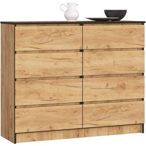 Ak furniture Komoda Kuba 120 cm 8 šuplíků dub craft zlatý obraz