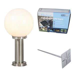 Venkovní lampa z nerezové oceli 50 cm - Sfera se zemním hrotem a kabelovým pouzdrem obraz