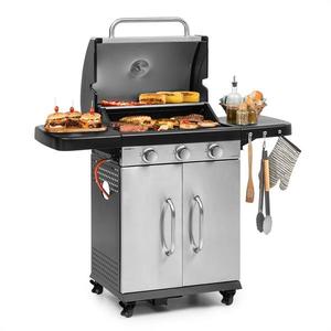 Klarstein Gazooka 3.0T, plynový BBQ gril, 3 x 3 kW hořák, 4 kola, ušlechtilá ocel obraz