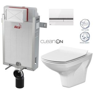 ALCADRAIN Renovmodul předstěnový instalační systém s bílým/ chrom tlačítkem M1720-1 + WC CERSANIT CLEANON CARINA + SEDÁTKO AM115/1000 M1720-1 CA3 obraz