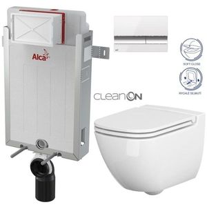 ALCADRAIN Renovmodul předstěnový instalační systém s bílým/ chrom tlačítkem M1720-1 + WC CERSANIT CLEANON CASPIA + SEDÁTKO AM115/1000 M1720-1 CP1 obraz