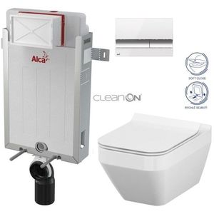 ALCADRAIN Renovmodul předstěnový instalační systém s bílým/ chrom tlačítkem M1720-1 + WC CERSANIT CLEANON CREA čtverec + SEDÁTKO AM115/1000 M1720-1 CR2 obraz