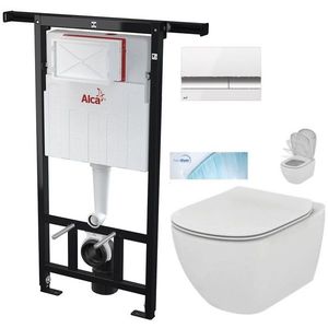 ALCADRAIN Jádromodul předstěnový instalační systém s bílým/ chrom tlačítkem M1720-1 + WC Ideal Standard Tesi se sedátkem SoftClose, AquaBlade AM102/1120 M1720-1 TE1 obraz