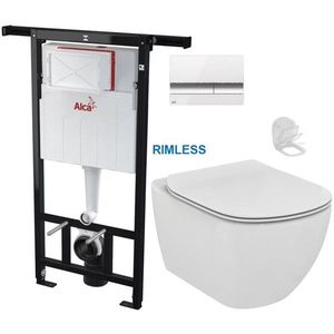 ALCADRAIN Jádromodul předstěnový instalační systém s bílým/ chrom tlačítkem M1720-1 + WC Ideal Standard Tesi se sedátkem RIMLESS AM102/1120 M1720-1 TE2 obraz