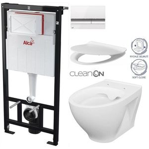 ALCADRAIN Sádromodul předstěnový instalační systém s bílým/ chrom tlačítkem M1720-1 + WC CERSANIT CLEANON MODUO + SEDÁTKO AM101/1120 M1720-1 MO1 obraz