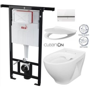 ALCADRAIN Jádromodul předstěnový instalační systém s bílým/ chrom tlačítkem M1720-1 + WC CERSANIT CLEANON MODUO + SEDÁTKO AM102/1120 M1720-1 MO1 obraz