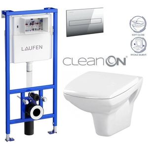 LAUFEN Rámový podomítkový modul CW1 SET s chromovým tlačítkem + WC CERSANIT CLEANON CARINA + SEDÁTKO H8946600000001CR CA2 obraz