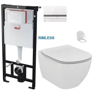 ALCADRAIN Sádromodul předstěnový instalační systém s bílým/ chrom tlačítkem M1720-1 + WC Ideal Standard Tesi se sedátkem RIMLESS AM101/1120 M1720-1 TE2 obraz