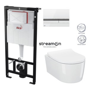 ALCADRAIN Sádromodul předstěnový instalační systém s bílým/ chrom tlačítkem M1720-1 + WC CERSANIT INVERTO + SEDÁTKO DURAPLAST SOFT-CLOSE AM101/1120 M1720-1 IN1 obraz