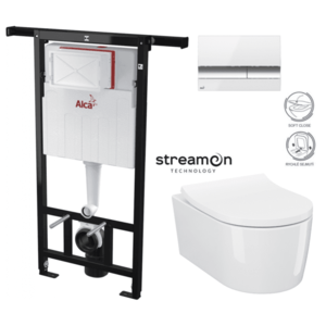 ALCADRAIN Jádromodul předstěnový instalační systém s bílým/ chrom tlačítkem M1720-1 + WC CERSANIT INVERTO + SEDÁTKO DURAPLAST SOFT-CLOSE AM102/1120 M1720-1 IN1 obraz