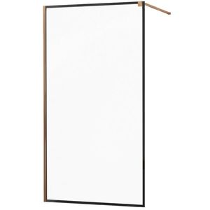 MEXEN/S KIOTO Sprchová zástěna WALK-IN 50x200 cm 8 mm, růžové zlato, černý profil 800-050-101-60-70 obraz