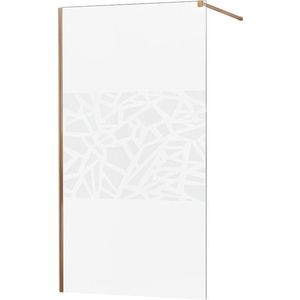 MEXEN/S KIOTO Sprchová zástěna WALK-IN 90x200 cm 8 mm, růžové zlato, bílý vzor 800-090-101-60-85 obraz