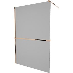 MEXEN/S KIOTO Sprchová zástěna WALK-IN s poličkou a držákem ručníků 100 x 200, grafit 8 mm, růžové zlato 800-100-121-60-40 obraz