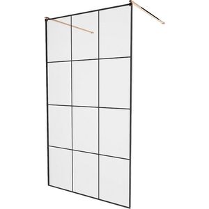 MEXEN/S KIOTO samostatně stojící sprchová zástěna 100 x 200, transparent/černá vzor 8 mm, růžové zlato 800-100-002-60-77 obraz