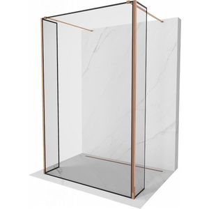 MEXEN/S Kioto Sprchová zástěna WALK-IN volněstojící 90 x 30 x 30 cm, černá vzor, růžové zlato 800-090-030-222-60-70-030 obraz