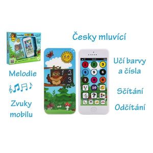 Naučný mobilní telefon moudré sovy s krytem, plast, na baterie se zvukem, 22x18x3, 5 cm 12m+ obraz