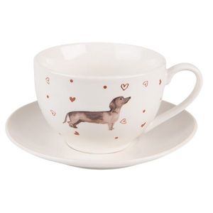 Porcelánový šálek s podšálkem s jezevčíkem Dachshund Love - 12*9*6cm / 200 ml DHLKS obraz