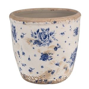 Béžový keramický obal na květináč s modrými růžemi Blue Rose S - Ø 13*12 cm 6CE1658S obraz