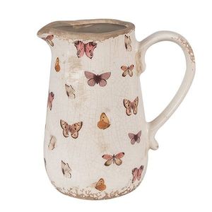 Béžový keramický džbán s motýlky Butterfly Paradise M - 16*12*18 cm 6CE1663M obraz